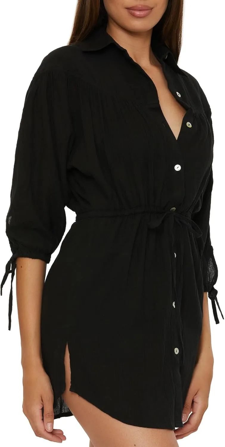 BECCA womens Gauzy Collared Shirt Dress, Casual, Beach Cover Ups for Women