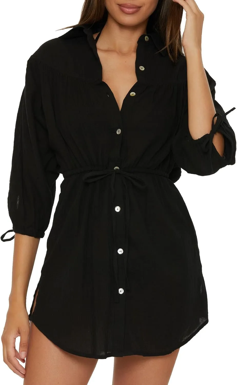 BECCA womens Gauzy Collared Shirt Dress, Casual, Beach Cover Ups for Women