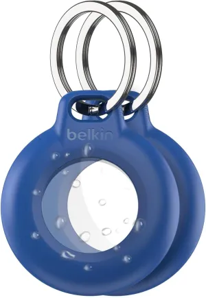 Belkin Waterproof Apple AirTag Secure Holder with Key Ring - Durable Scratch-Resistant AirTag Case, Protective Keychain Accessory for Keys, Pets, Luggage, Backpacks, and More - Blue (2-Pack)