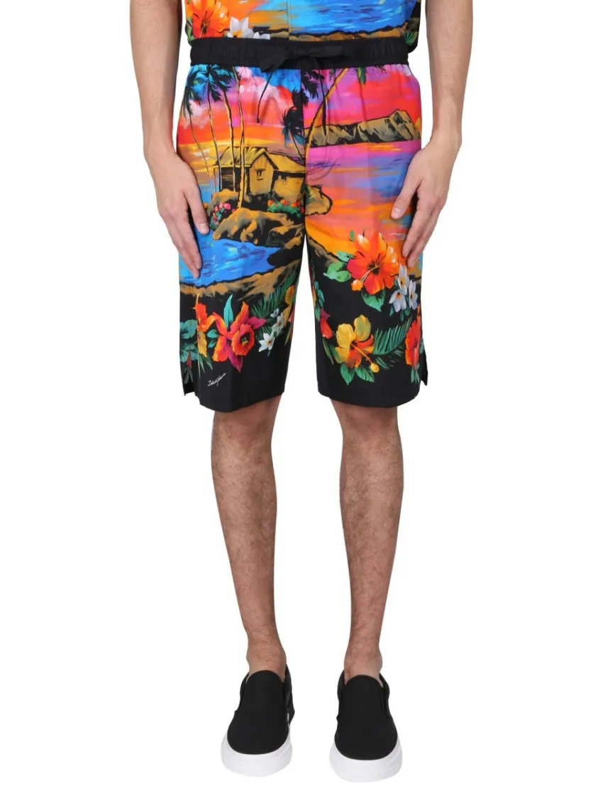 Bermuda Shorts With Sunset Print