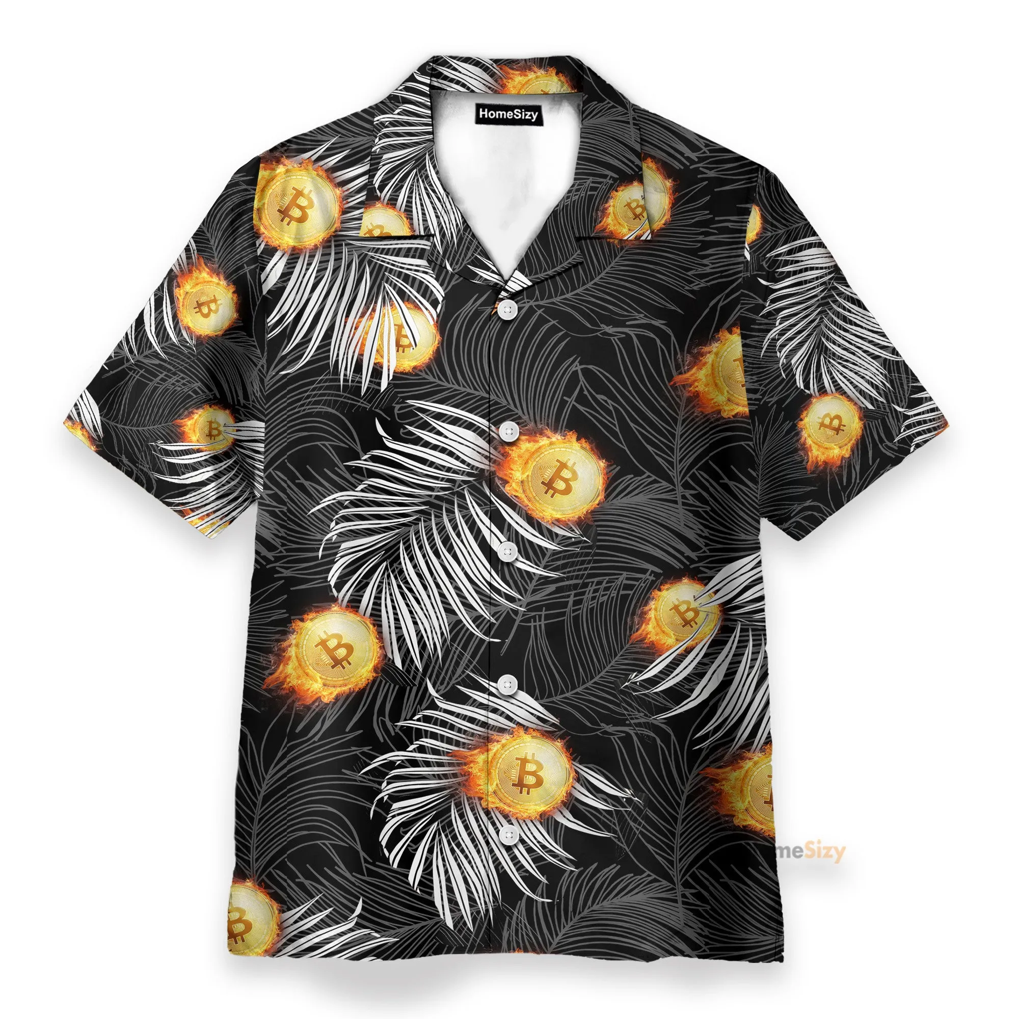 Bitcoin Flame And Tropical Pattern - Hawaiian Shirt & Beach Shorts