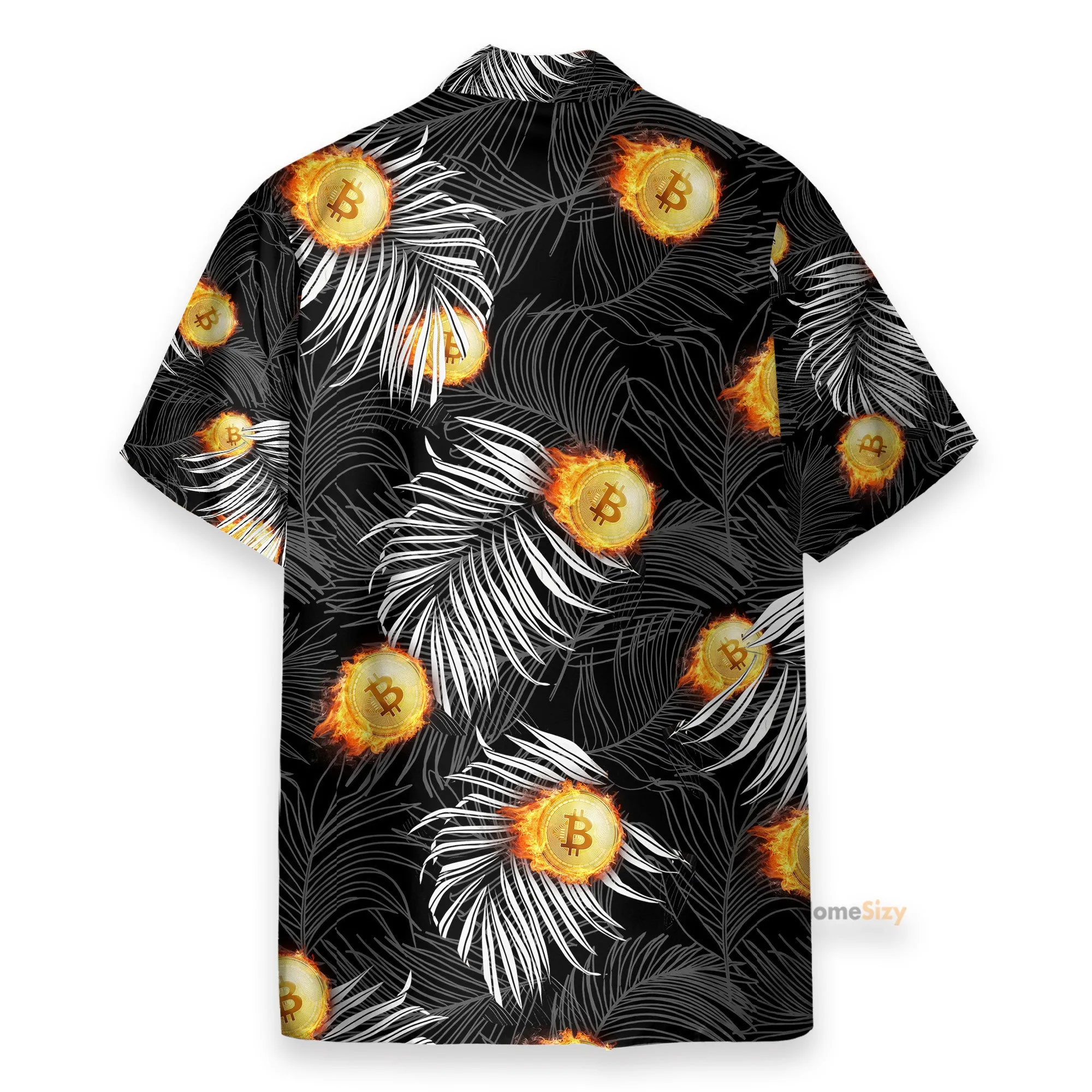Bitcoin Flame And Tropical Pattern - Hawaiian Shirt & Beach Shorts