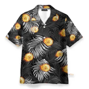 Bitcoin Flame And Tropical Pattern - Hawaiian Shirt & Beach Shorts