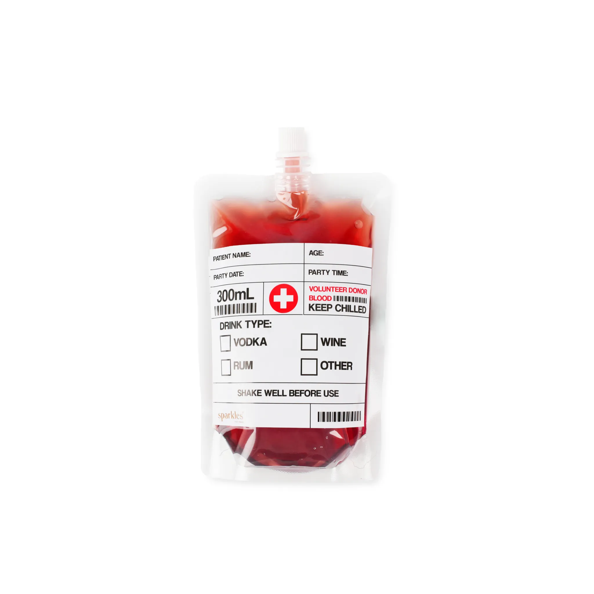 BLOOD BAG DRINK POUCHES WITH PAPER STRAWS PACK OF 5