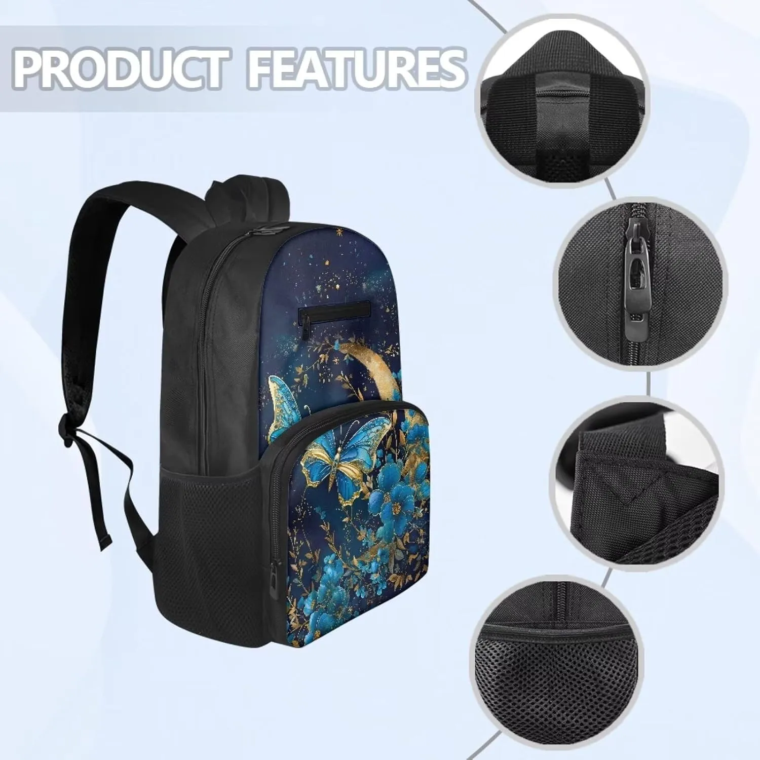Blue Butterfly Backpacks for School Girls Stylsih Floral Elementary Preschool Bookbag Back Packs Back to School Supplies Gift for Junior Girls Mochila Para NiñAs