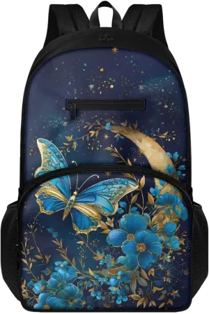 Blue Butterfly Backpacks for School Girls Stylsih Floral Elementary Preschool Bookbag Back Packs Back to School Supplies Gift for Junior Girls Mochila Para NiñAs