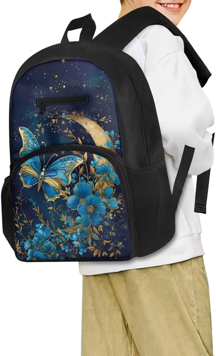 Blue Butterfly Backpacks for School Girls Stylsih Floral Elementary Preschool Bookbag Back Packs Back to School Supplies Gift for Junior Girls Mochila Para NiñAs