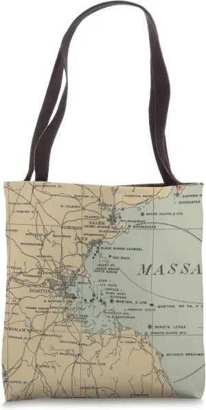 Boston Harbor Lighthouse Map Tote Bag