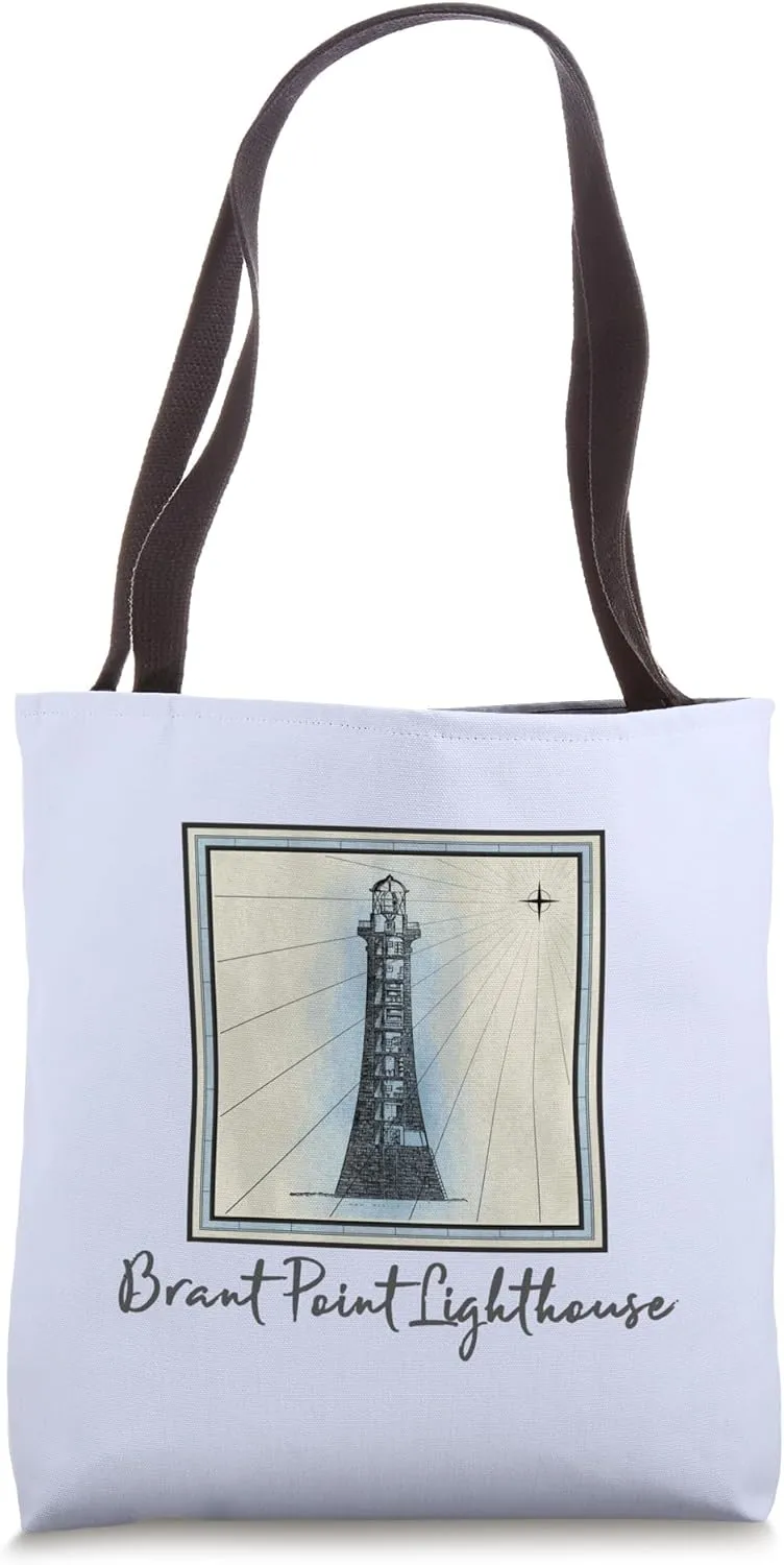 Brant Point Lighthouse Nantucket Nautical Maritime History Tote Bag