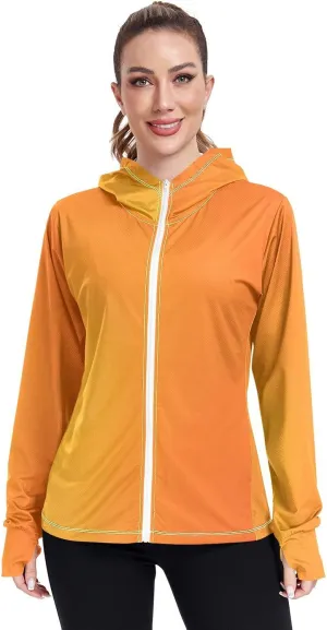 Bright Orange Womens Uv Protection Clothing, Upf 50  Hiking Shirt Women, S-XXL