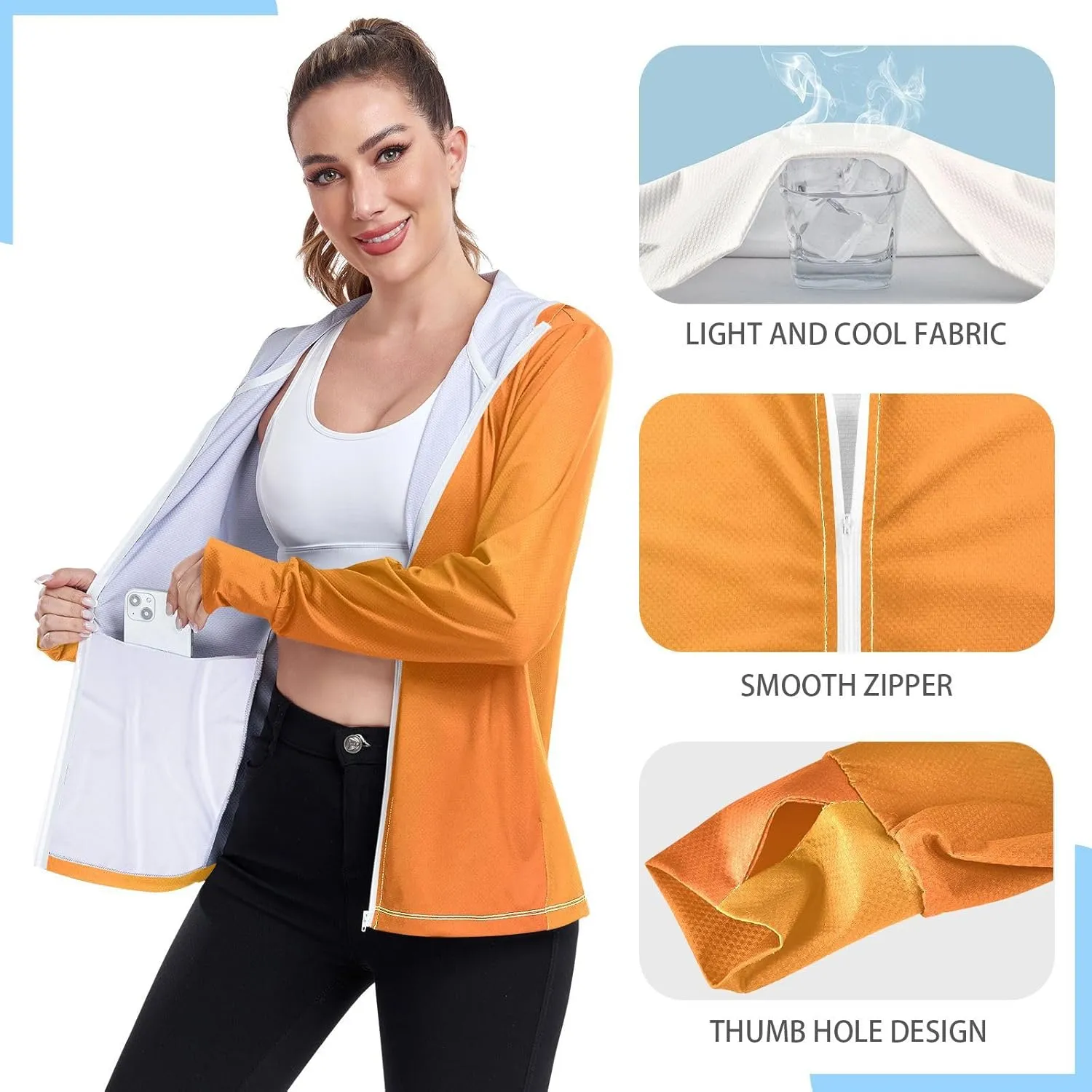 Bright Orange Womens Uv Protection Clothing, Upf 50  Hiking Shirt Women, S-XXL