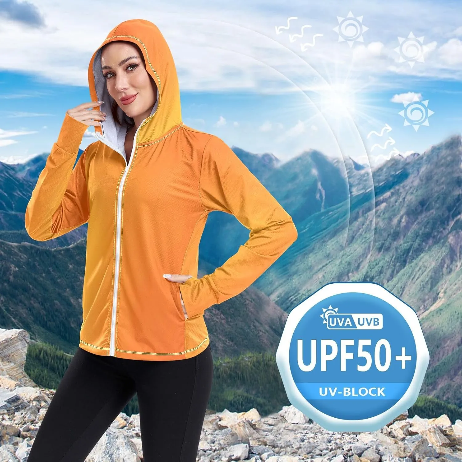 Bright Orange Womens Uv Protection Clothing, Upf 50  Hiking Shirt Women, S-XXL