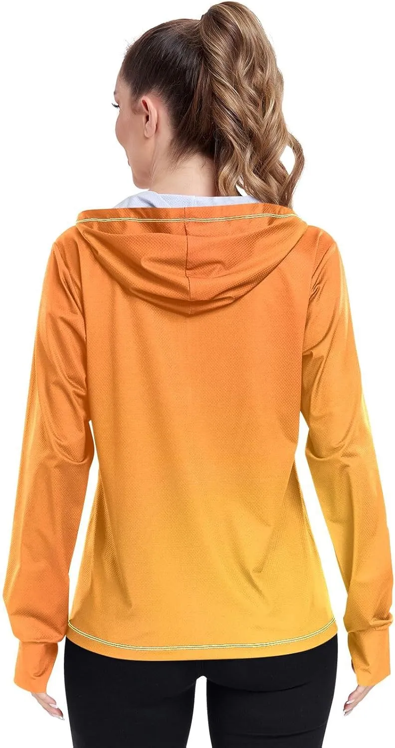 Bright Orange Womens Uv Protection Clothing, Upf 50  Hiking Shirt Women, S-XXL
