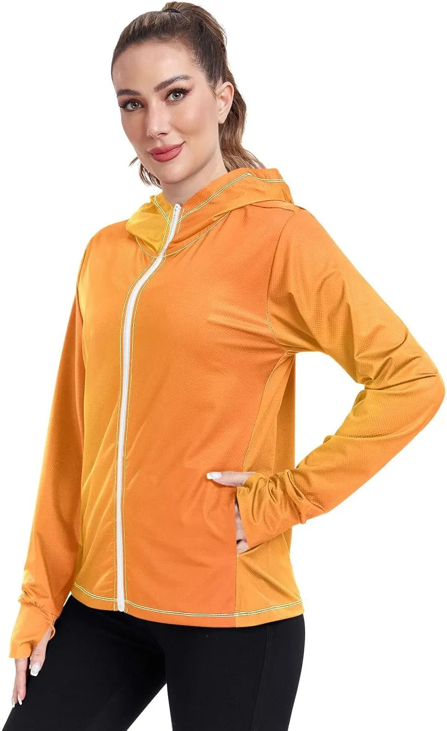 Bright Orange Womens Uv Protection Clothing, Upf 50  Hiking Shirt Women, S-XXL