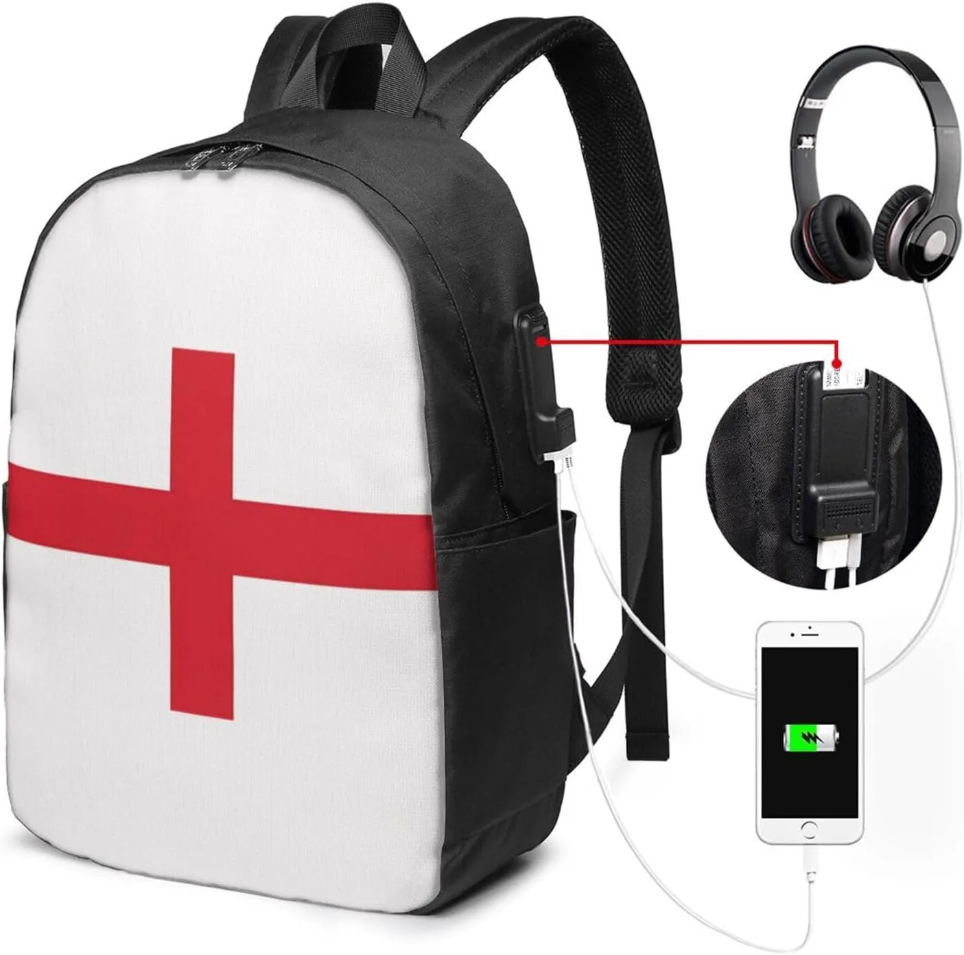 British England UK English Cross Flag Laptop Backpacks Travel Backpack Casual Business Daypack Sport Rucksack Computer Bag Fits up to 17 Inch Notebook with USB Port