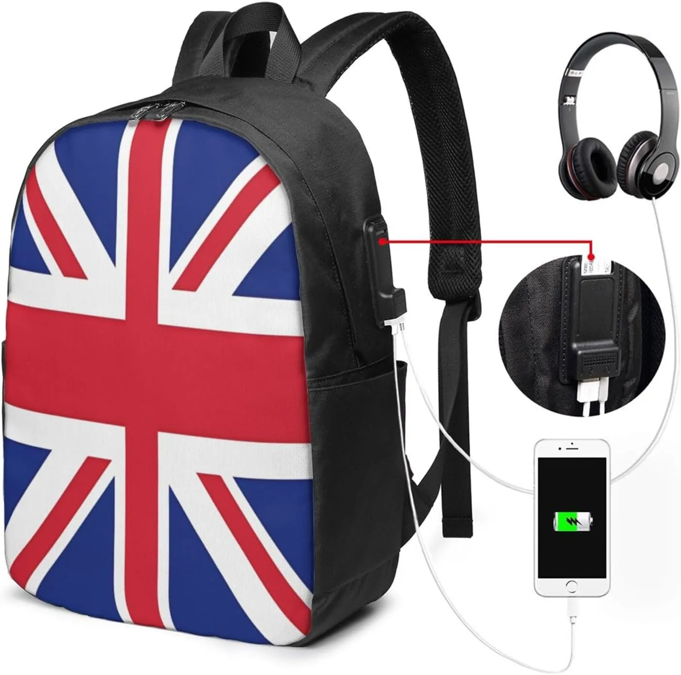 British England UK Union Jack Flag Laptop Backpacks Travel Backpack Casual Business Daypack Sport Rucksack Computer Bag Fits up to 17 Inch Notebook with USB Port