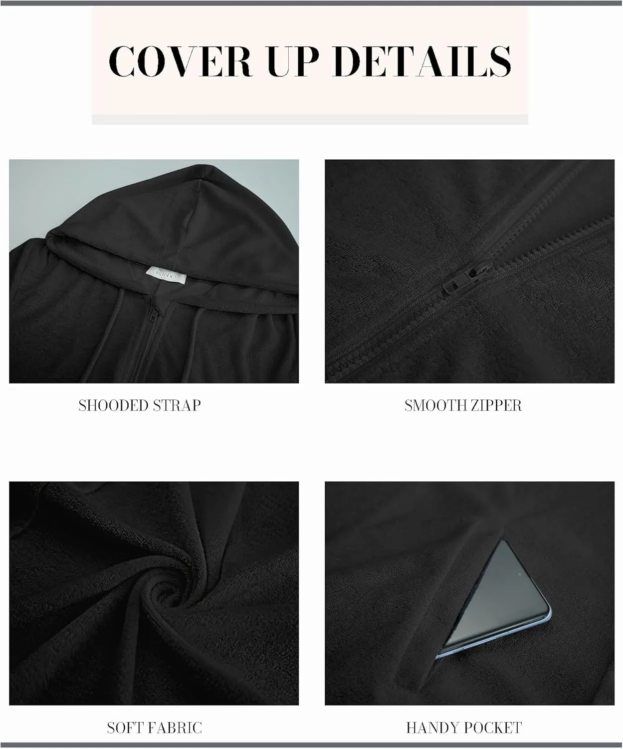Bsubseach Terry Cloth Cover Up - Women 2025 Zipper Swimsuit Coverup Hooded Swim Robes Beach Coverups with Pockets
