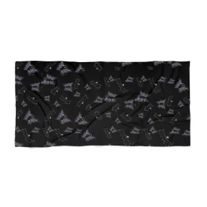 butterflies and bats black Beach Towel