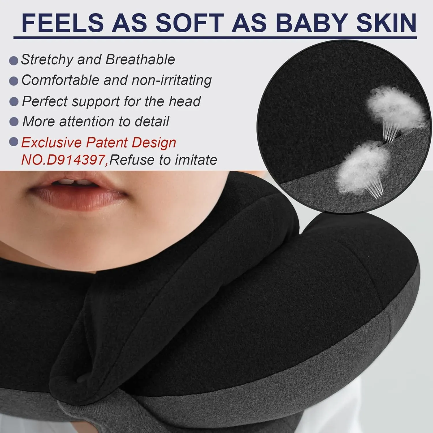 BUYUE Kids Travel Pillows for Airplane, 360° Head Support Sleeping Essentials for Boys Long Flight, Skin-Friendly Soft Neck Pillow for Traveling in Car Seat, (Small, Black Grey, 40-90 lbs)