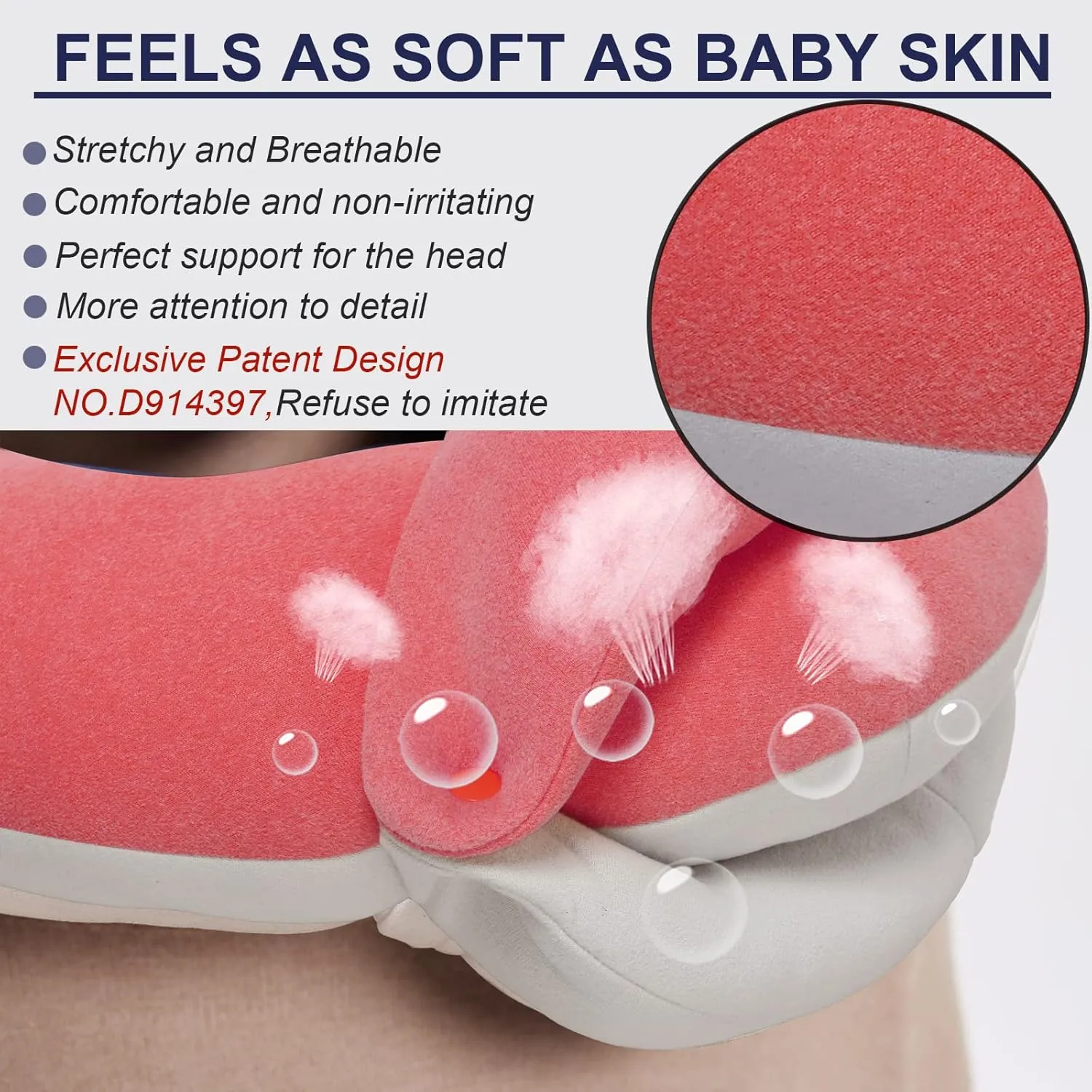 BUYUE Travel Neck Pillows for Airplanes, 360° Head Support Sleep for Long Flight, Skin-Friendly & Breathable, Kit with 3D Contoured Eye Mask, Earplugs and Storage Bag (Adult, Pink, 90  lbs)
