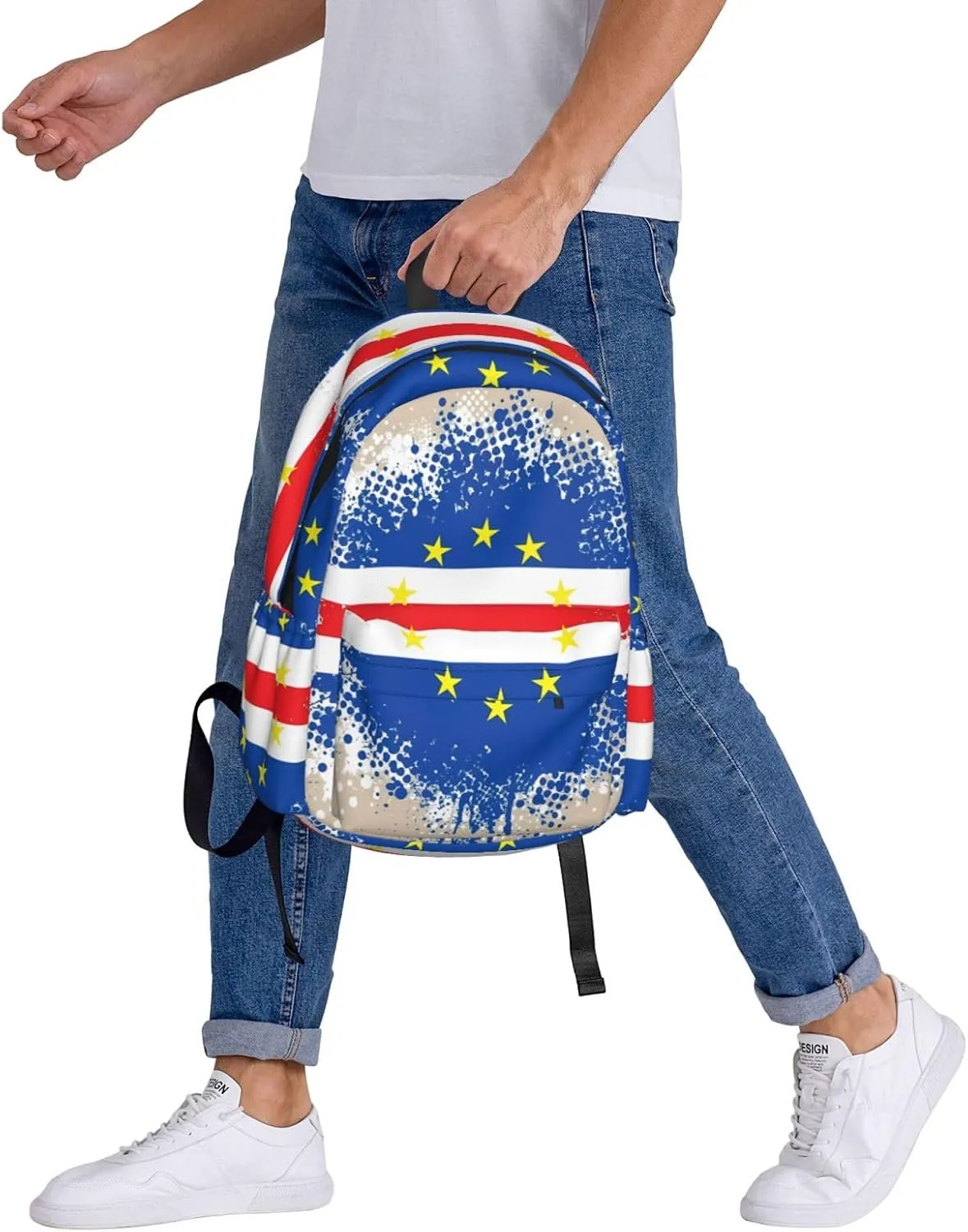 Cape Verde Cabo Verdean Flag Large Travel Backpack Casual Backpacks Laptop Daypack Working Rucksack Lightweight Back Pack Sports Bag with Adjustable Shoulder Strap