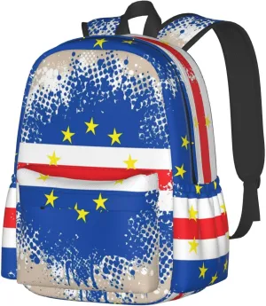 Cape Verde Cabo Verdean Flag Large Travel Backpack Casual Backpacks Laptop Daypack Working Rucksack Lightweight Back Pack Sports Bag with Adjustable Shoulder Strap
