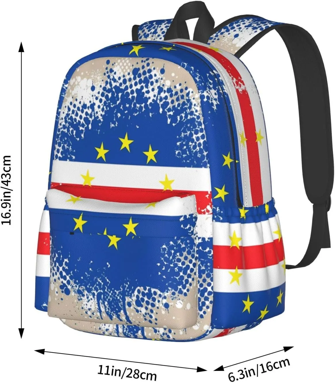 Cape Verde Cabo Verdean Flag Large Travel Backpack Casual Backpacks Laptop Daypack Working Rucksack Lightweight Back Pack Sports Bag with Adjustable Shoulder Strap