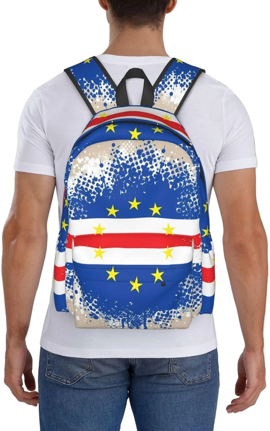 Cape Verde Cabo Verdean Flag Large Travel Backpack Casual Backpacks Laptop Daypack Working Rucksack Lightweight Back Pack Sports Bag with Adjustable Shoulder Strap