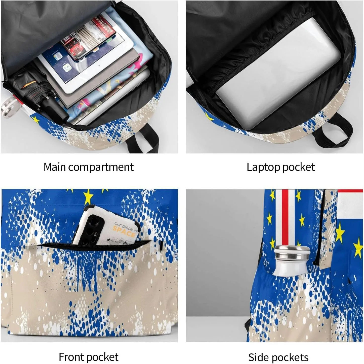 Cape Verde Cabo Verdean Flag Large Travel Backpack Casual Backpacks Laptop Daypack Working Rucksack Lightweight Back Pack Sports Bag with Adjustable Shoulder Strap