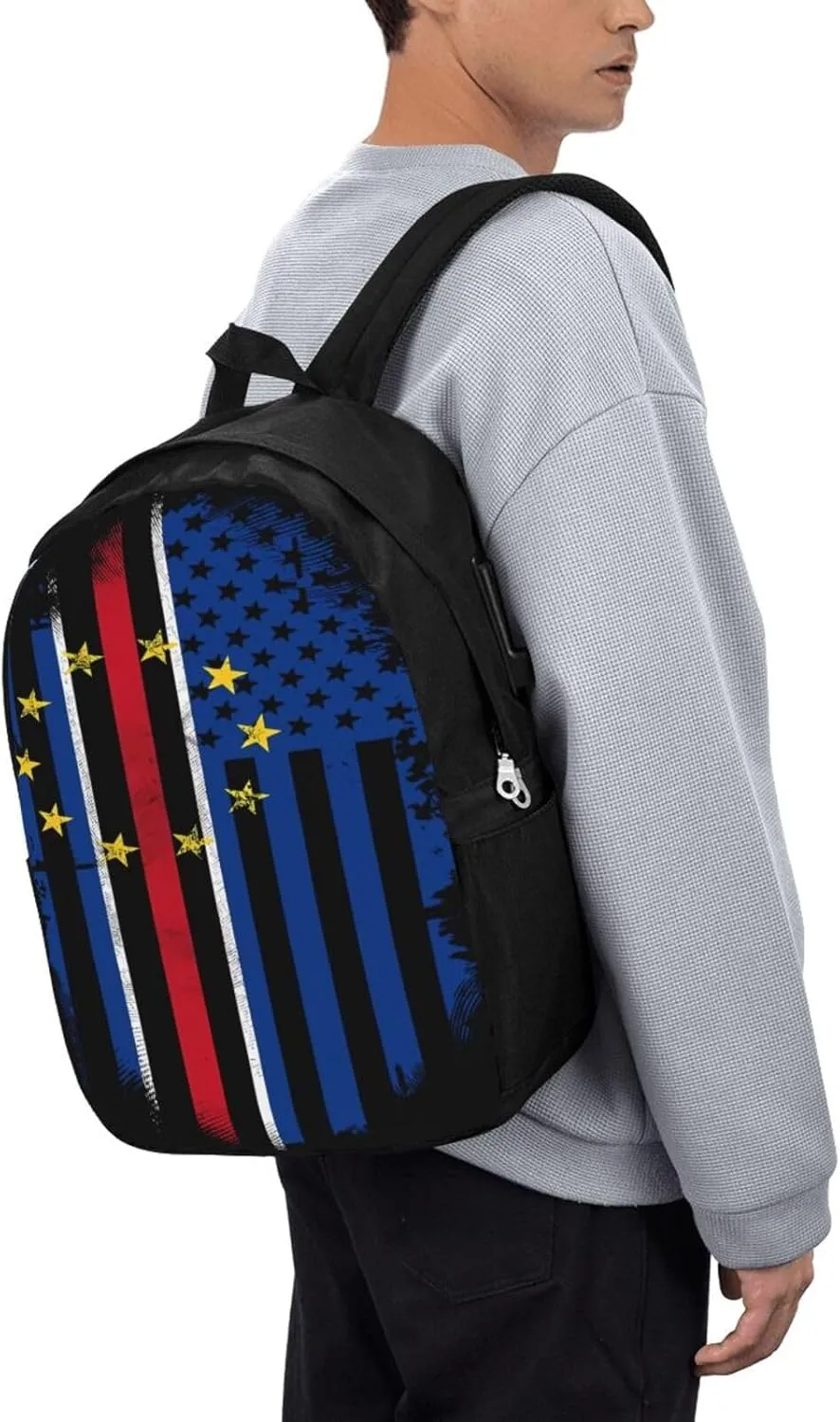 Cape Verdean American Flag Cabo Verde Backpack 17 Inch Laptop Backpacks Outdoor Travel Rucksack Work Business Daypack with USB Port Carry On Bag for Cycling Hiking