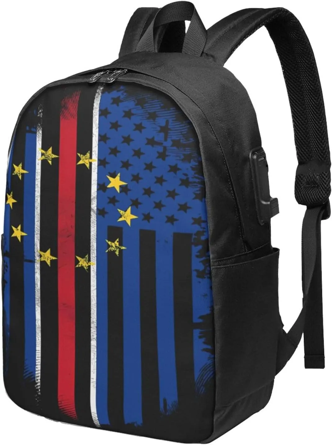 Cape Verdean American Flag Cabo Verde Backpack 17 Inch Laptop Backpacks Outdoor Travel Rucksack Work Business Daypack with USB Port Carry On Bag for Cycling Hiking