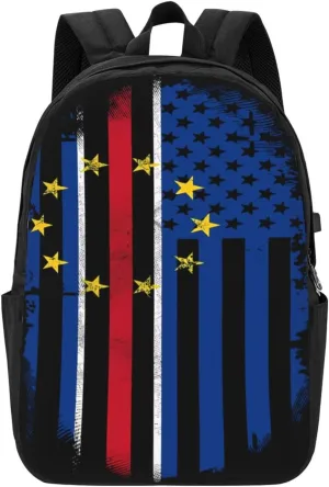 Cape Verdean American Flag Cabo Verde Backpack 17 Inch Laptop Backpacks Outdoor Travel Rucksack Work Business Daypack with USB Port Carry On Bag for Cycling Hiking