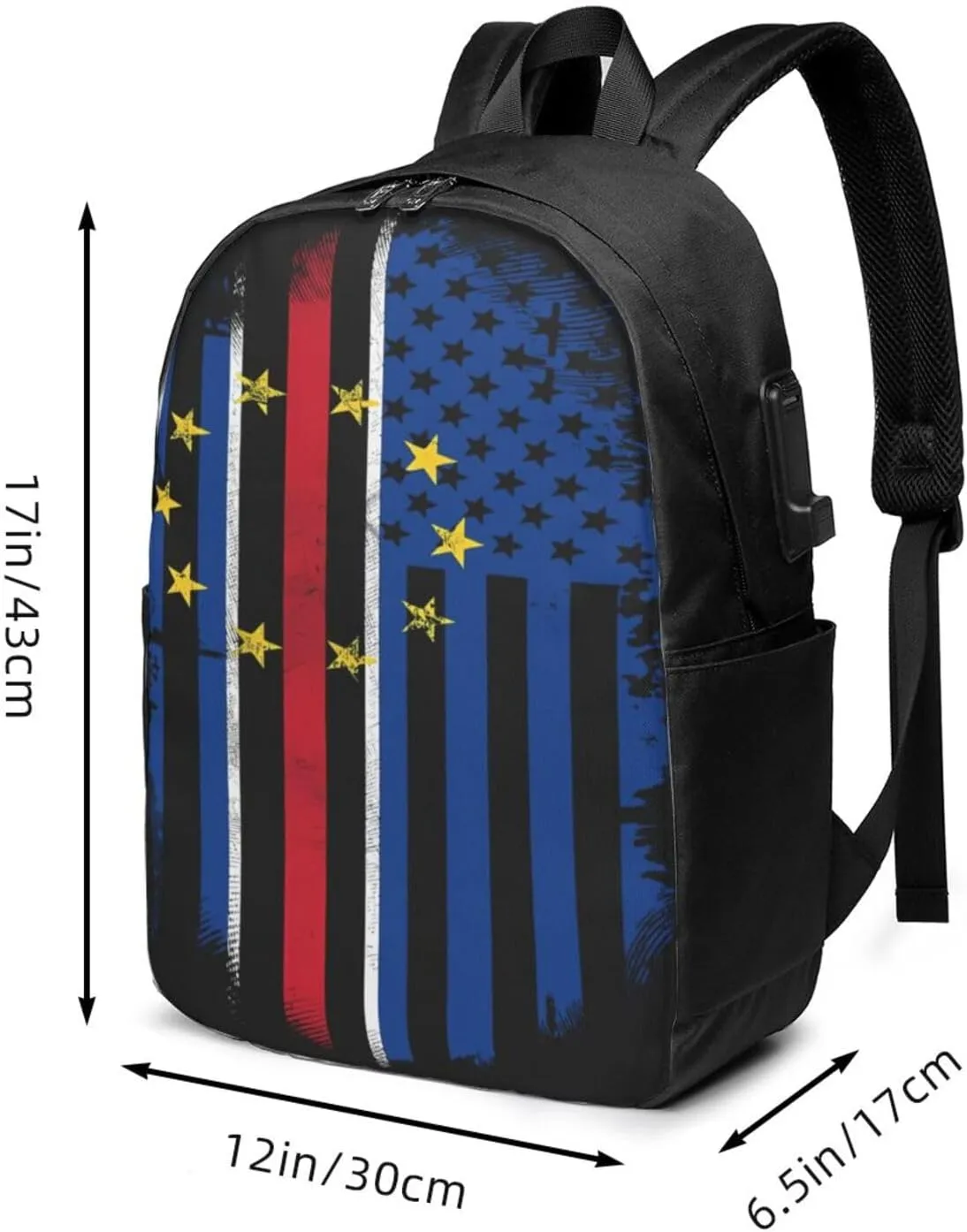 Cape Verdean American Flag Cabo Verde Backpack 17 Inch Laptop Backpacks Outdoor Travel Rucksack Work Business Daypack with USB Port Carry On Bag for Cycling Hiking