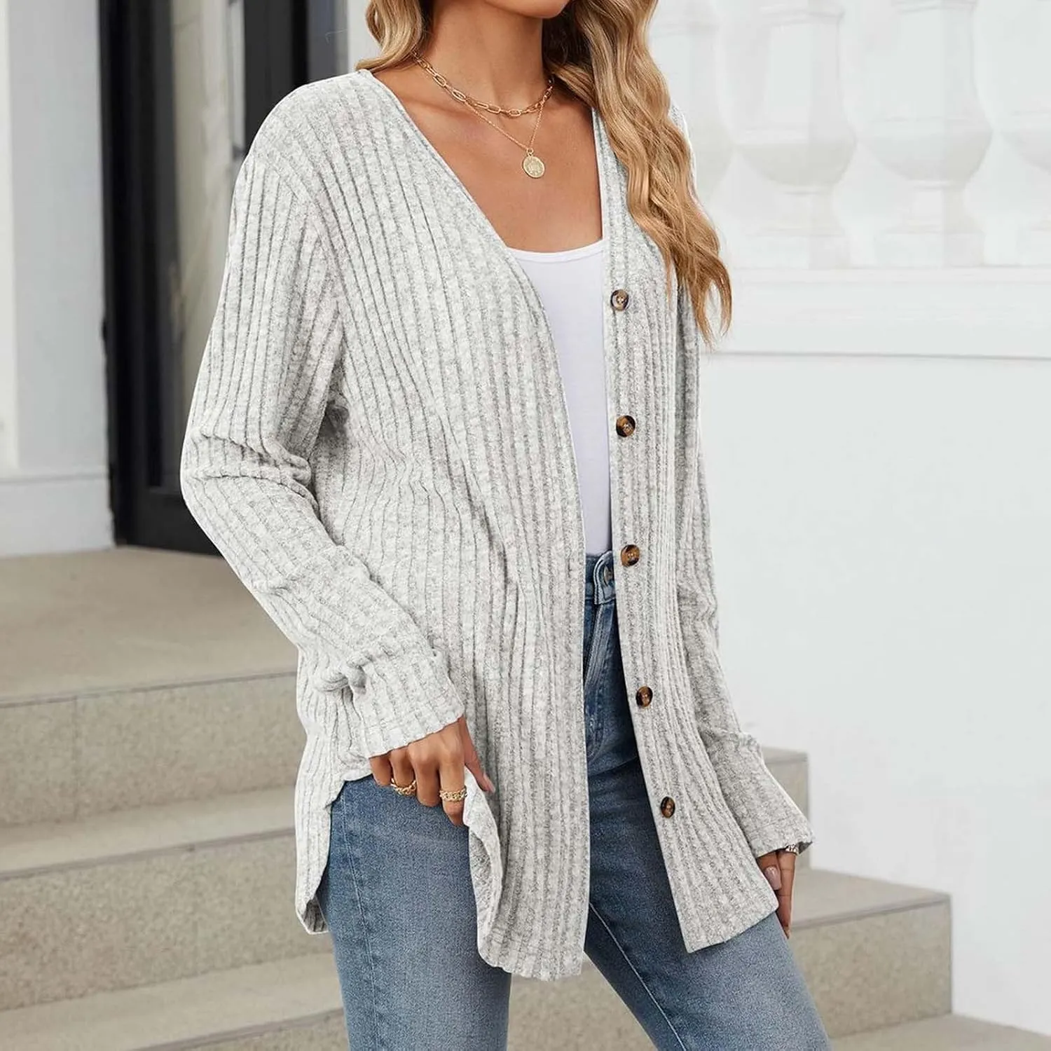 Cardigan Sweaters for Women Long Sleeve Open Front Cardigans Ribbed Chunky Knit Casual Outerwear Fall Clothes
