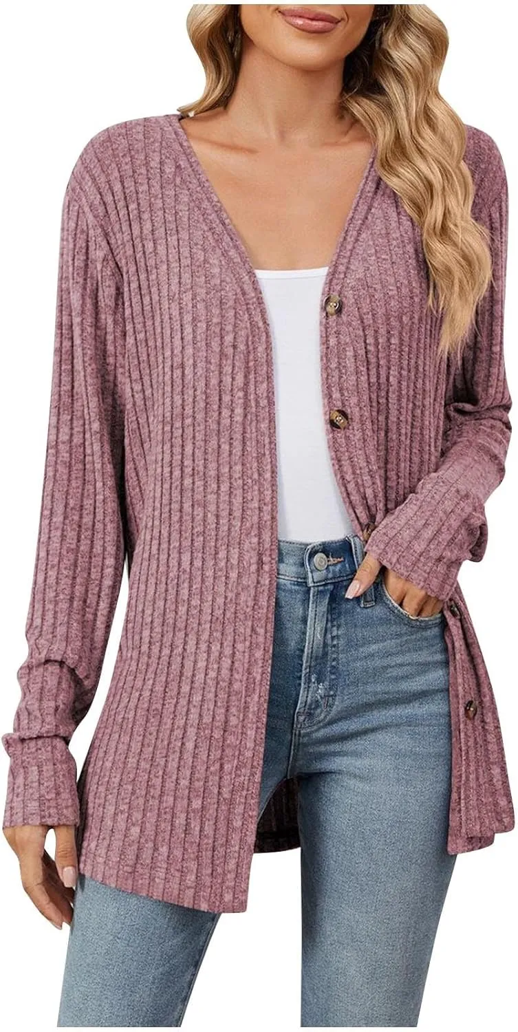 Cardigan Sweaters for Women Long Sleeve Open Front Cardigans Ribbed Chunky Knit Casual Outerwear Fall Clothes