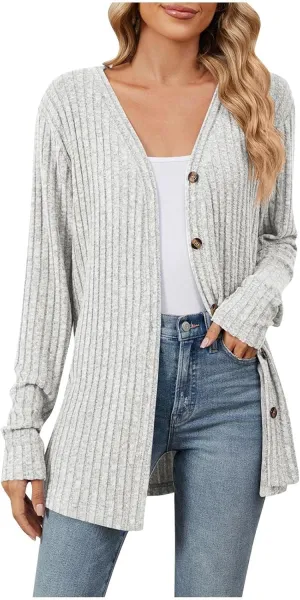 Cardigan Sweaters for Women Long Sleeve Open Front Cardigans Ribbed Chunky Knit Casual Outerwear Fall Clothes