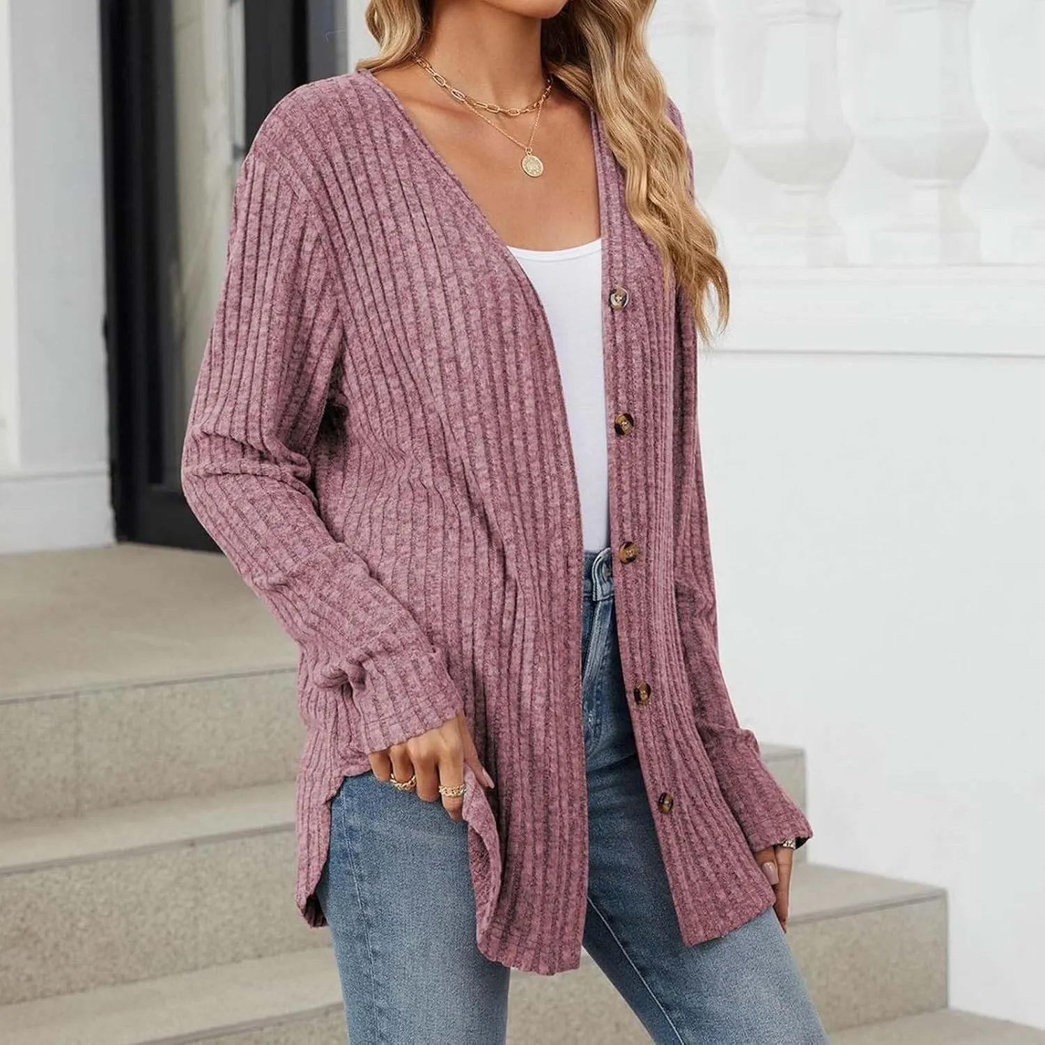 Cardigan Sweaters for Women Long Sleeve Open Front Cardigans Ribbed Chunky Knit Casual Outerwear Fall Clothes