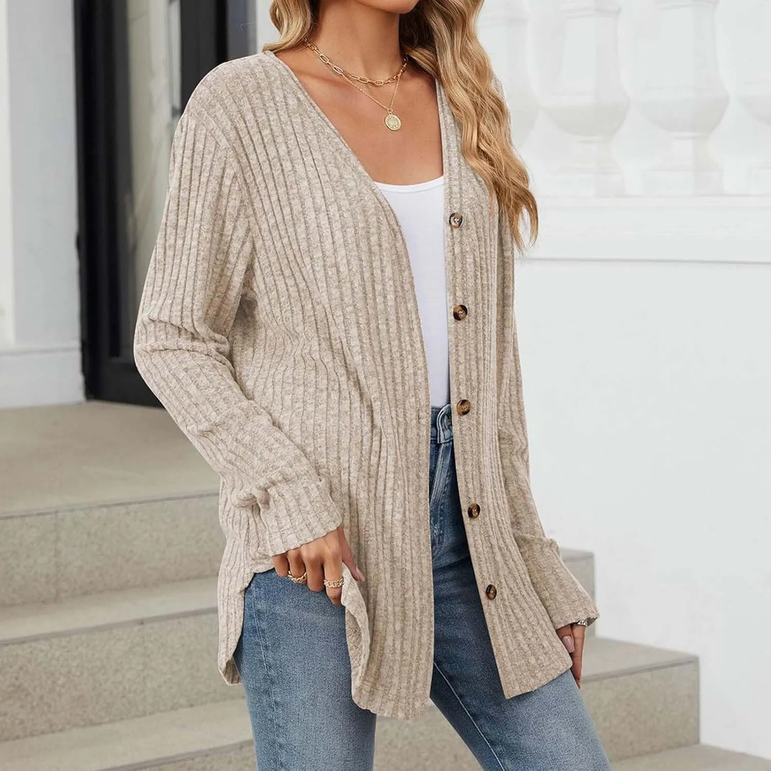 Cardigan Sweaters for Women Long Sleeve Open Front Cardigans Ribbed Chunky Knit Casual Outerwear Fall Clothes
