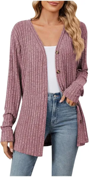 Cardigan Sweaters for Women Long Sleeve Open Front Cardigans Ribbed Chunky Knit Casual Outerwear Fall Clothes