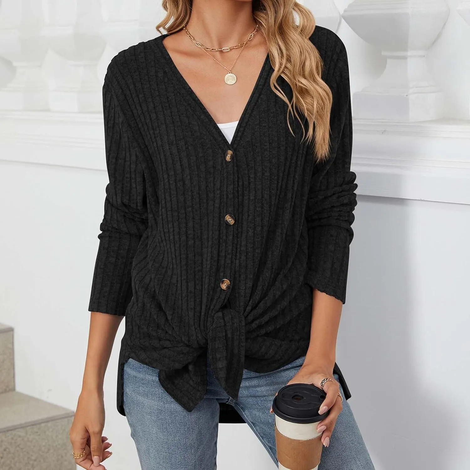 Cardigan Sweaters for Women Long Sleeve Open Front Cardigans Ribbed Chunky Knit Casual Outerwear Fall Clothes