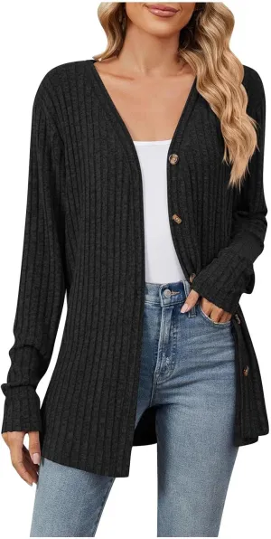 Cardigan Sweaters for Women Long Sleeve Open Front Cardigans Ribbed Chunky Knit Casual Outerwear Fall Clothes