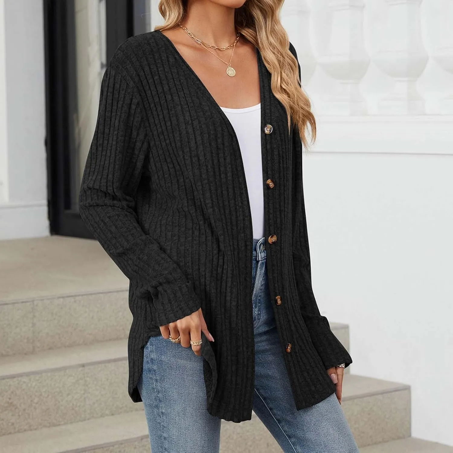 Cardigan Sweaters for Women Long Sleeve Open Front Cardigans Ribbed Chunky Knit Casual Outerwear Fall Clothes