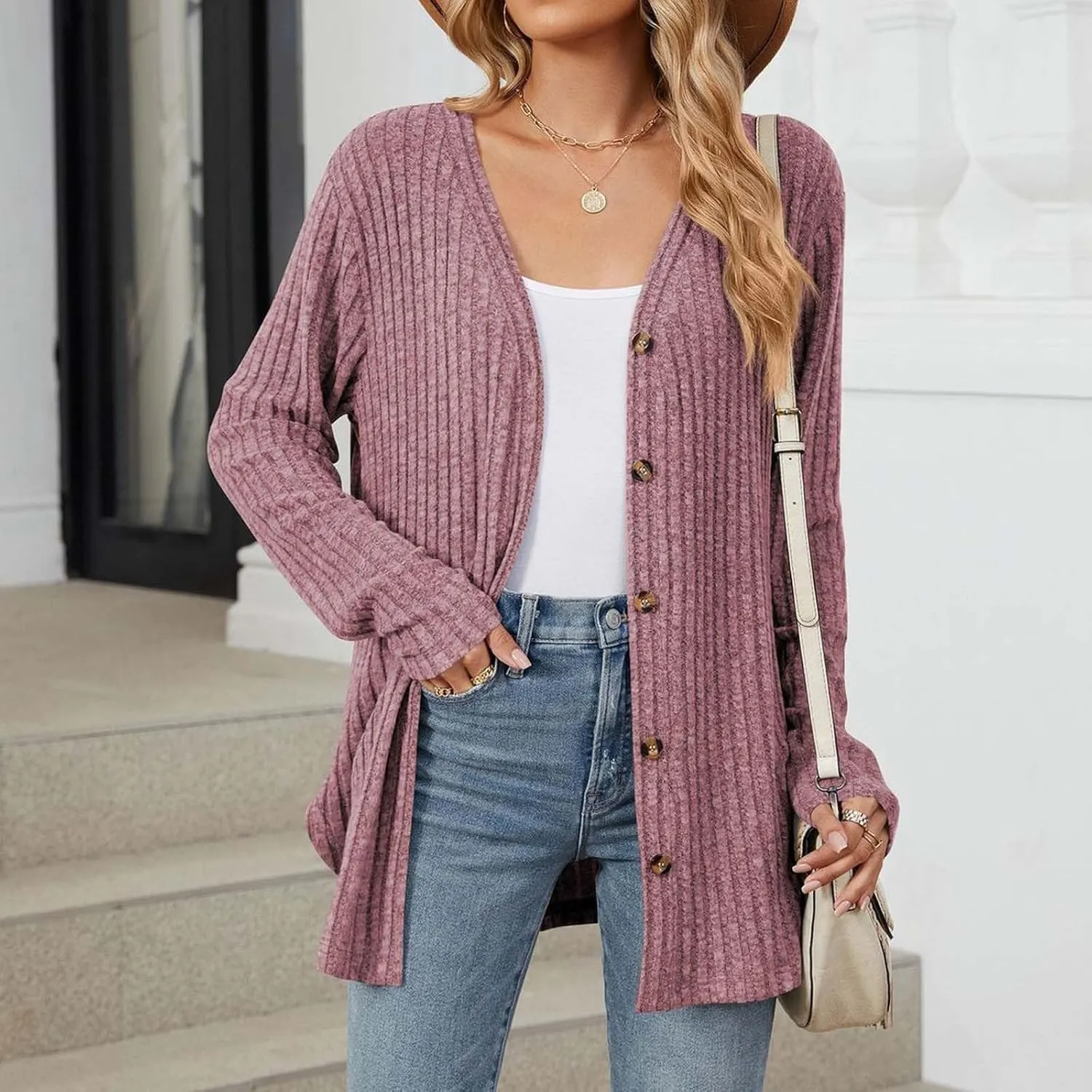 Cardigan Sweaters for Women Long Sleeve Open Front Cardigans Ribbed Chunky Knit Casual Outerwear Fall Clothes