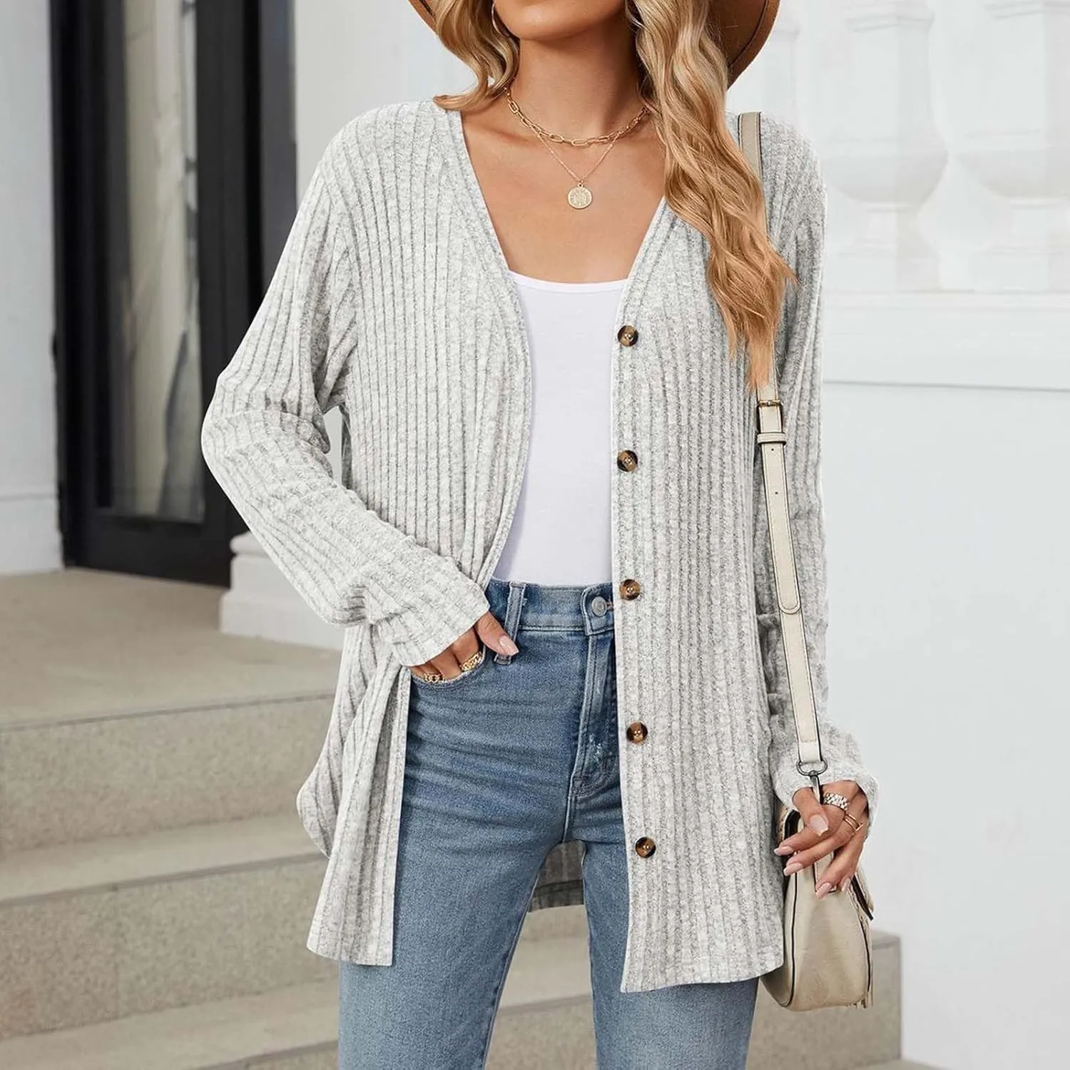 Cardigan Sweaters for Women Long Sleeve Open Front Cardigans Ribbed Chunky Knit Casual Outerwear Fall Clothes