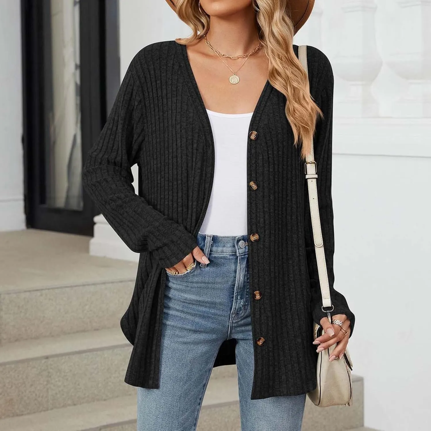 Cardigan Sweaters for Women Long Sleeve Open Front Cardigans Ribbed Chunky Knit Casual Outerwear Fall Clothes