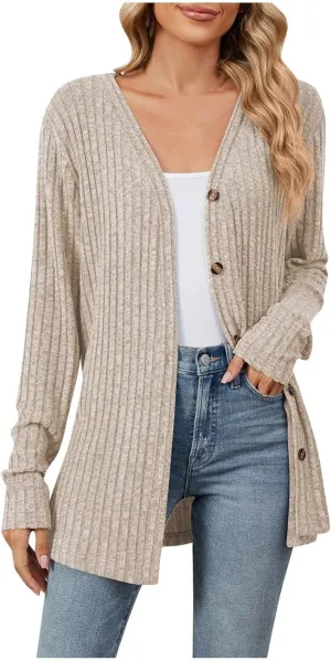 Cardigan Sweaters for Women Long Sleeve Open Front Cardigans Ribbed Chunky Knit Casual Outerwear Fall Clothes