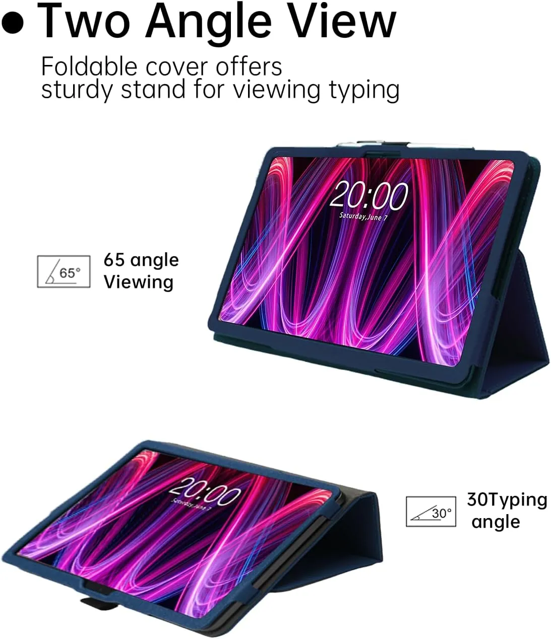 Case for TECLAST T60 Plus Tablet 12 inch Android 14 Tablets 2024 Upgraded Version,WUNIAK Premium Leather Business Folio Stand Cover with Hand Strap for Table,Darkblue.