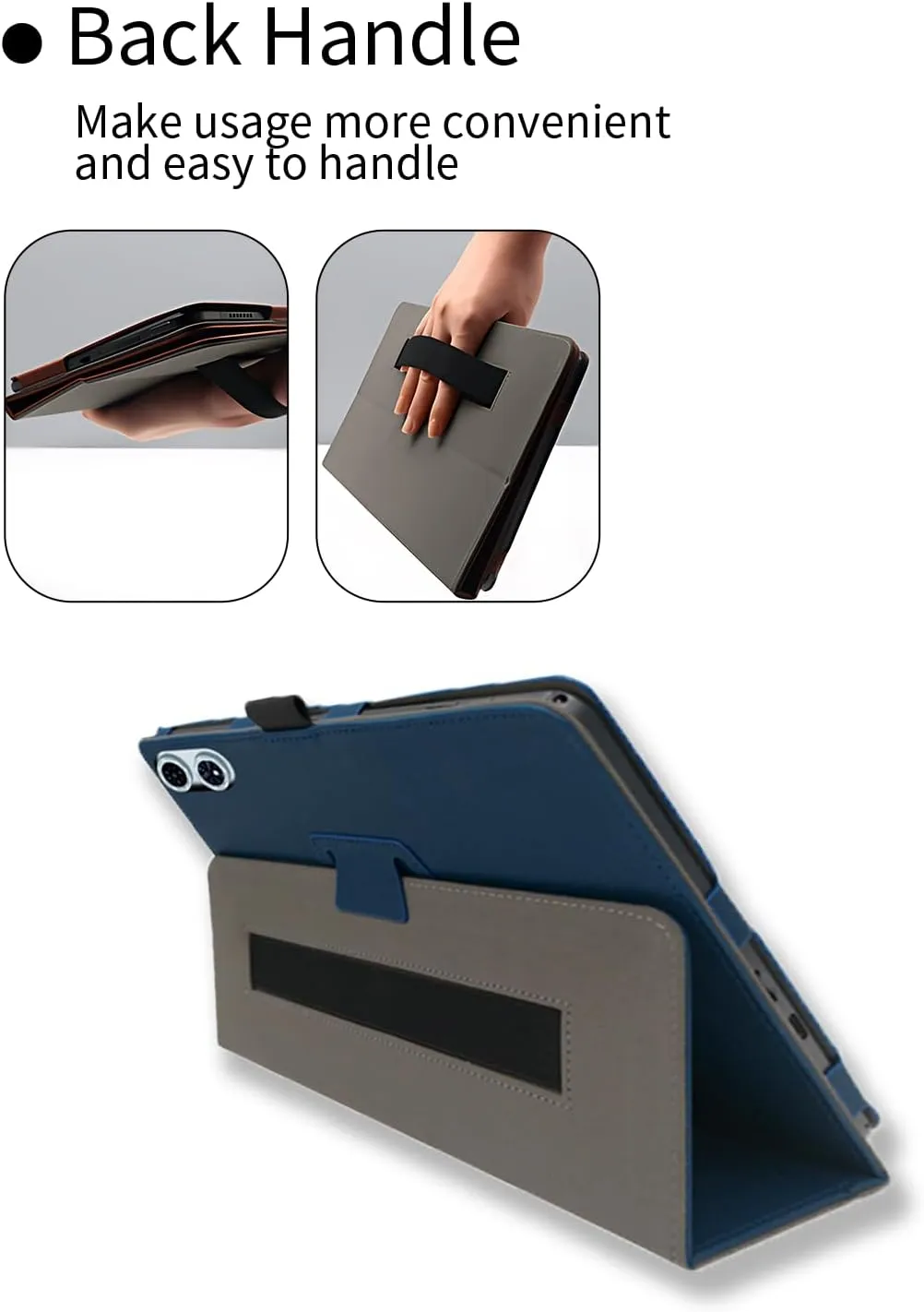 Case for TECLAST T60 Plus Tablet 12 inch Android 14 Tablets 2024 Upgraded Version,WUNIAK Premium Leather Business Folio Stand Cover with Hand Strap for Table,Darkblue.