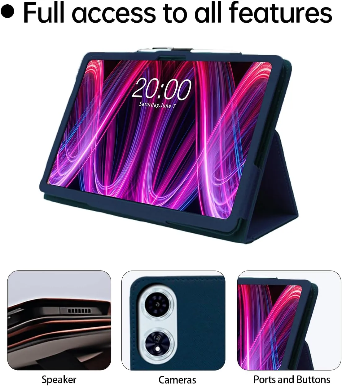 Case for TECLAST T60 Plus Tablet 12 inch Android 14 Tablets 2024 Upgraded Version,WUNIAK Premium Leather Business Folio Stand Cover with Hand Strap for Table,Darkblue.