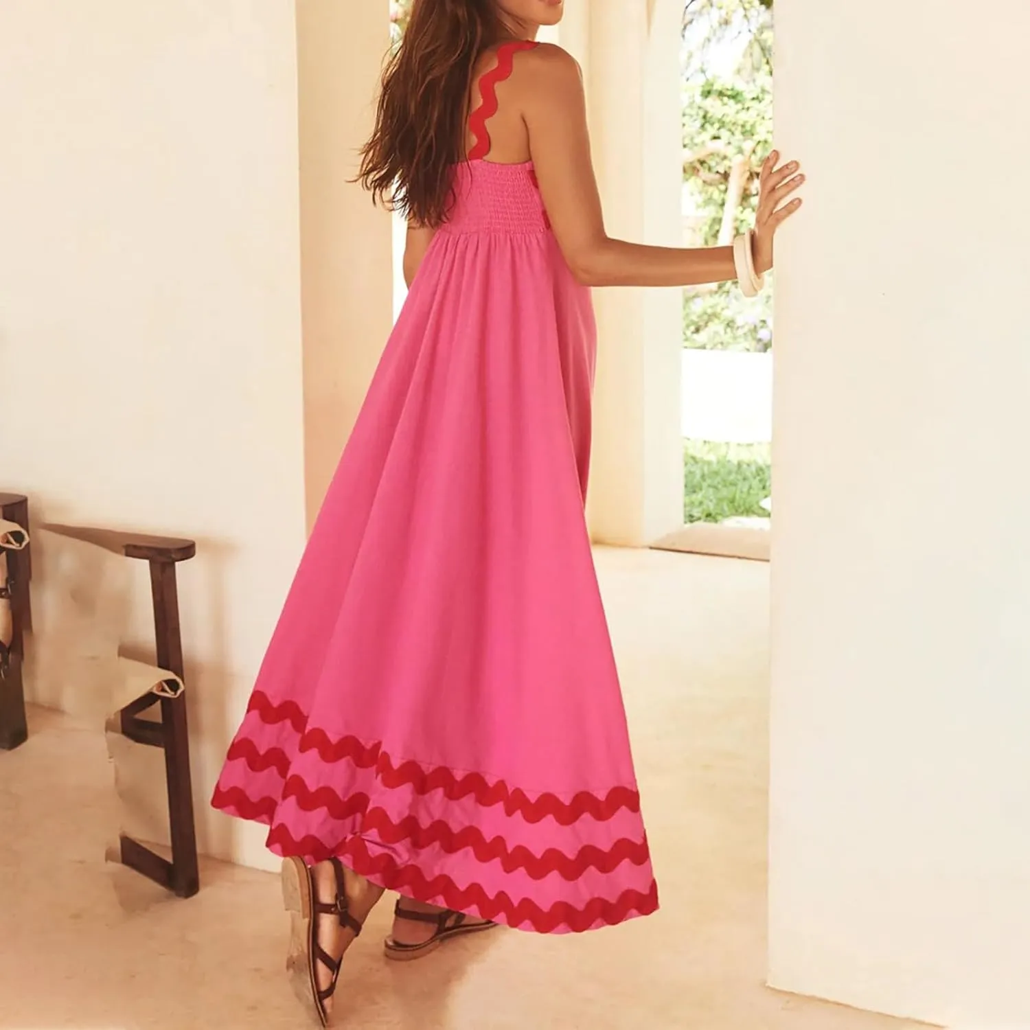 Ceboyel Women Summer Vacation Dresses 2024 Flowy Boho Maxi Long Dress Tiered Casual Sundresses Trendy Beachy Clothing